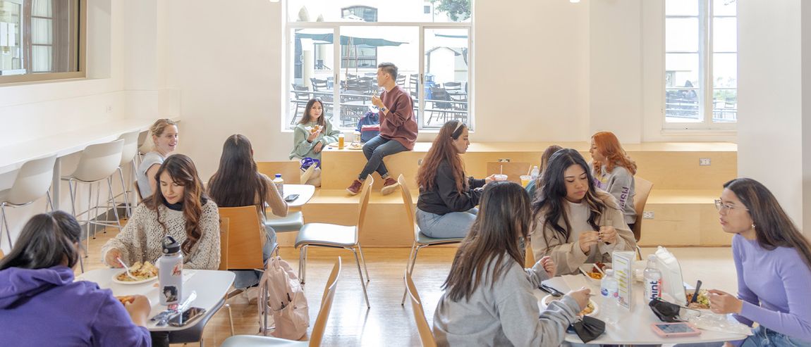 Students eating in a dining hall