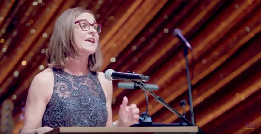 Ann McElaney-Johnson Addressing the Crowd at the Campaign Kickoff