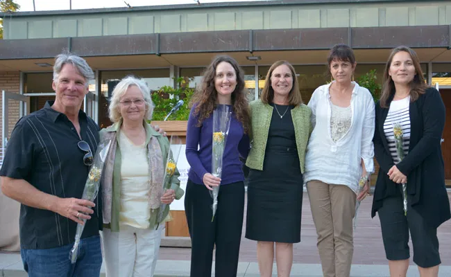 Professors Greg Travis, Diana Taylor, Stacey Peterson, President Ann McElaney-Johnson, Lia Roberts and Sylvine Deprele at the annual President’s Appreciation Dinner on May 10.