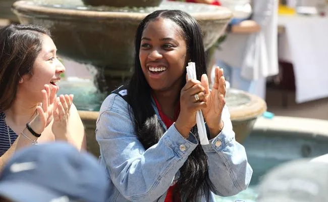 Students enjoy a dancing and singing competition at the Mount's 2018 International Language and Culture Festival.