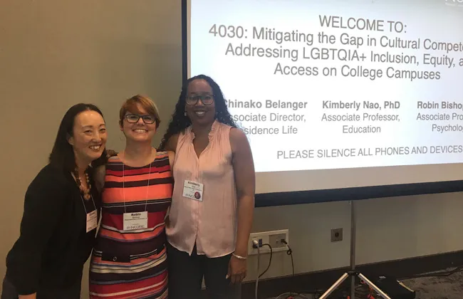 Chinako Belanger, associate director for Residence Life, Robin Bishop, PhD, chair of the psychology department; and Kimberly Nao, PhD, Fritz B Burns Endowed Chair of Education and Director of Instructional Leadership.