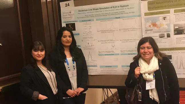 Celeste Tobar ‘19, Regina Cordova ‘18 presenting at the “Practical Applications of NMR in Industry” Conference