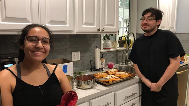 Two proud home chefs: Chicken parmesan, shown here, was one of the first family meals that Samantha (Sam) Vasquez '21 and her brother Anthony learned to make for their family at the start of the pandemic while their parents continued to work outside the home.