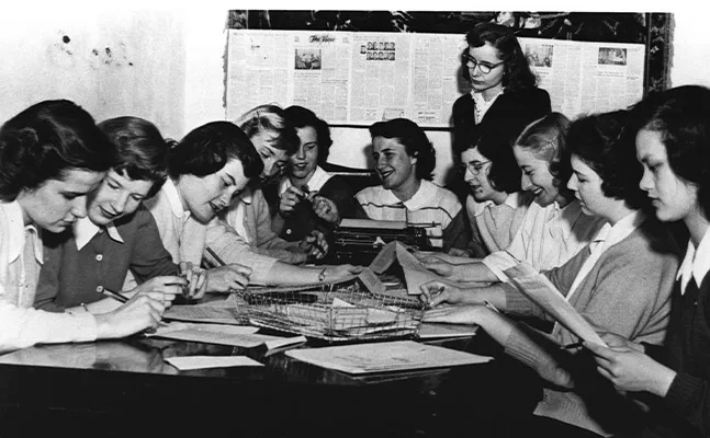 The newspaper staff at Chalon, sometime in the mid to late 1940s.