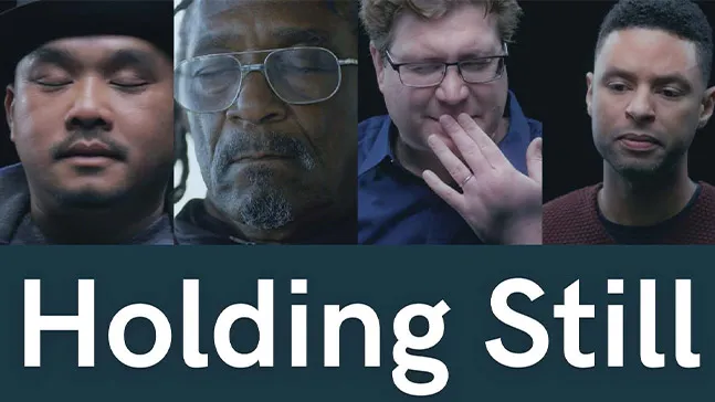 An image from the flyer promoting the film's debut showing some of the current and/or past Folsom Prison inmates whose lives were transformed through the practice of centering prayer.