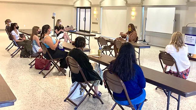 LA County Supervisor Holly J. Mitchell and Mount students at the Chalon Campus.