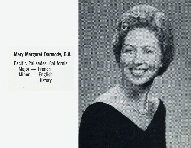 An official portrait yearbook photo for Margaret Darmody '58. An active participant in numerous organizations and activities, Darmody appeared in many yearbook photos. Her support enables current students the ability not only to study at the Mount but to engage in the many other opportunities that are available to them, just as they were to her.