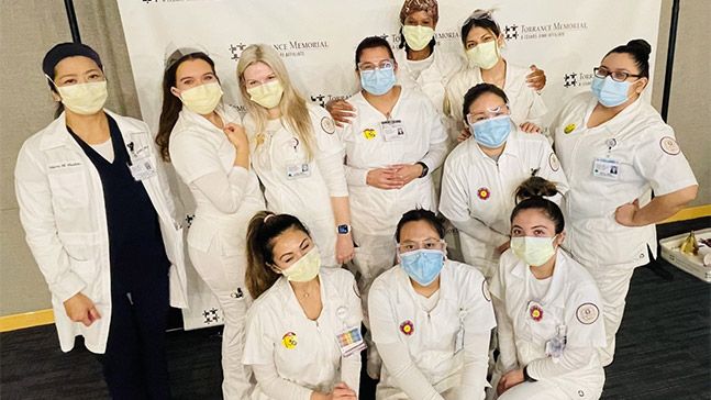 Standing (left to right): Mount instructor and a Memorial Medical Center RN Maria Huskins, Clarissa Graves, Cayleigh Milam, Carmen Cortes, Angela Bacon, Racine Acuna, Lea Park and Desiree Aldapa. Seated (left to right): Sunshine Settles, Tamara Mendoza and Breanne Morales.