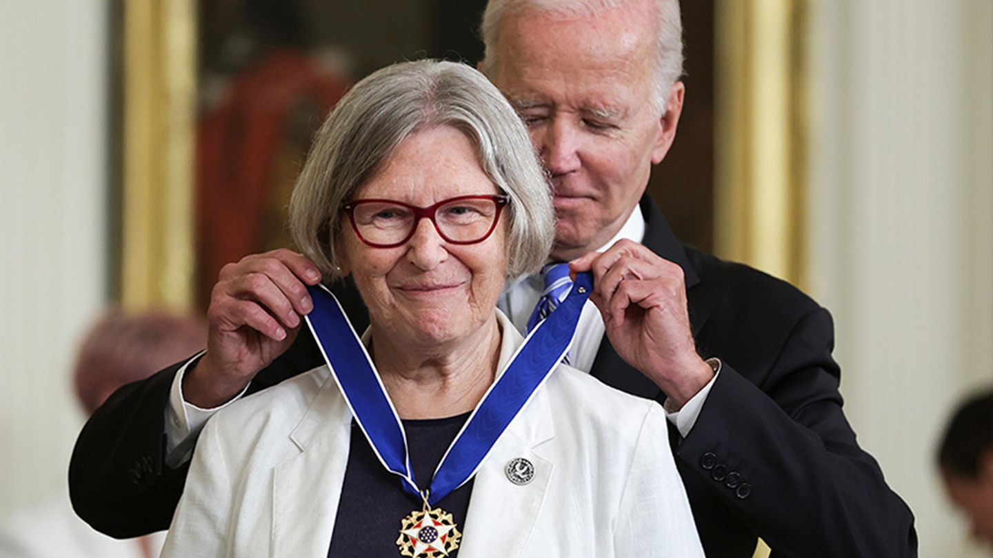 President Biden presents Sister Simone Campbell with the Presidential Medal of Freedom, the nation's highest civilian honor, on July 7, 2022 at the White House. (Photo: Alex Wong/Getty Images)