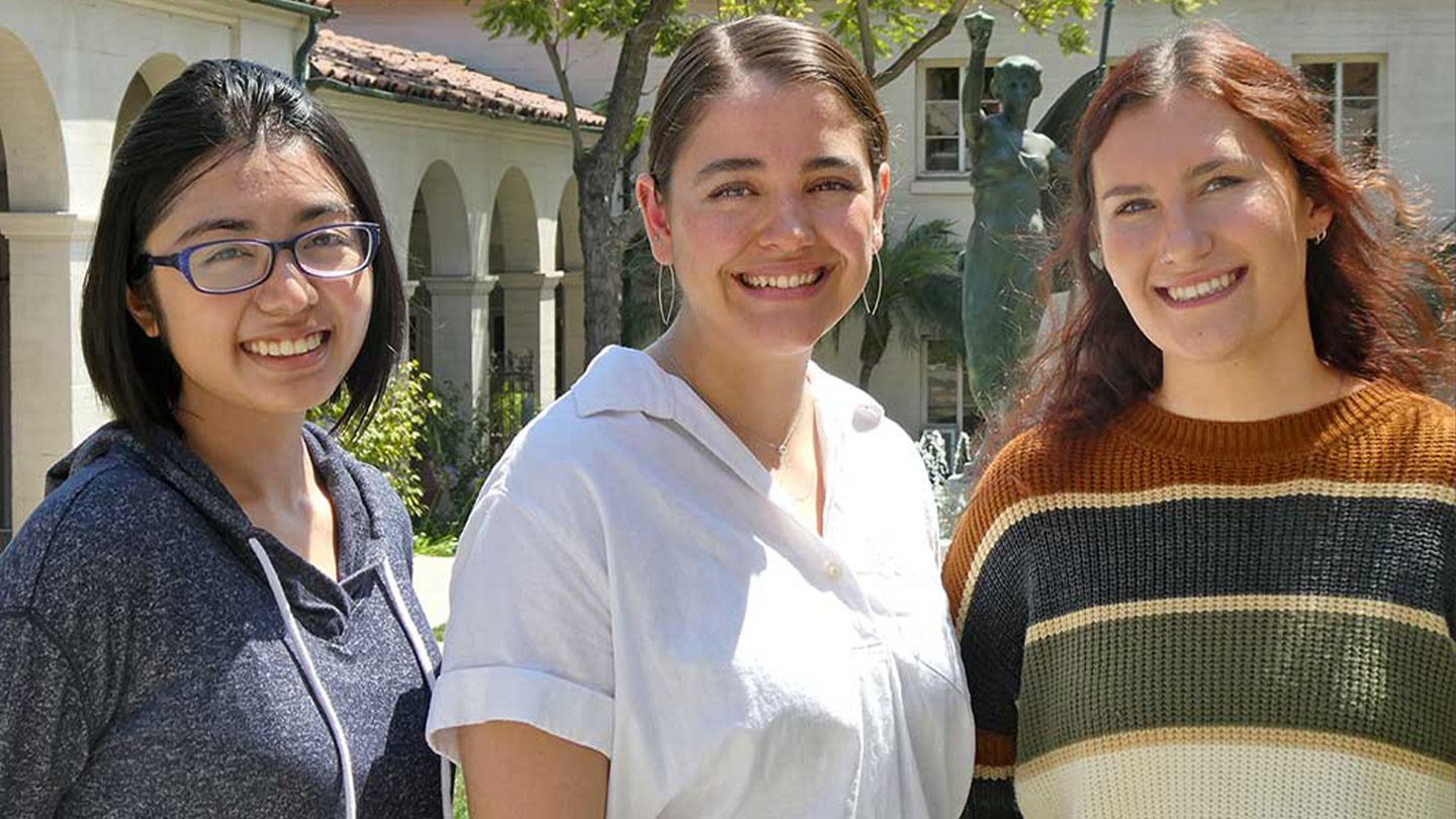 Three of the seven Mount nursing students who have received Ebell scholarships were interviewed for their October 2022 e-newsletter. From left to right: Jasmine Gonzales '24, Angelica Seifert '23 and Abigail 