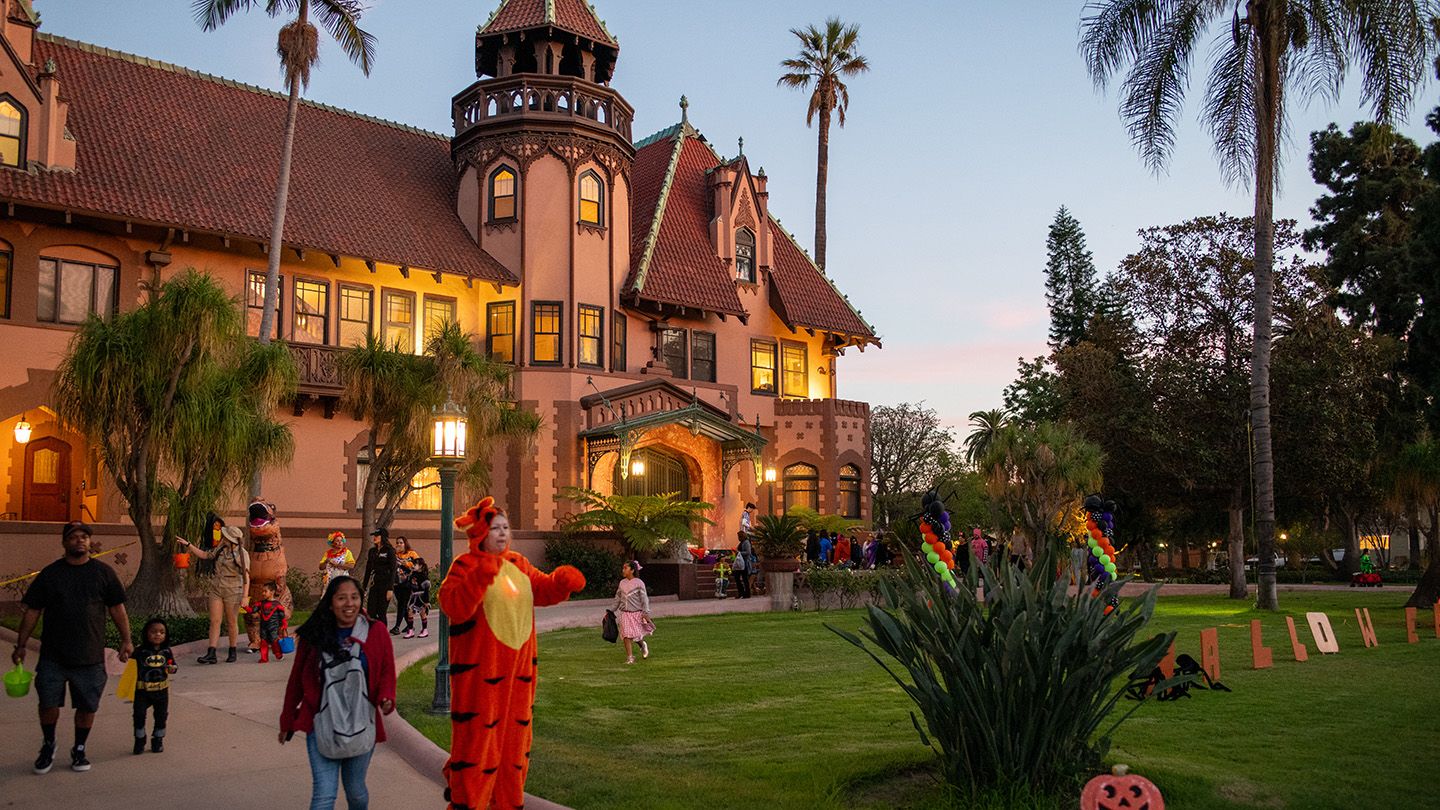 Doheny mansion on halloween night