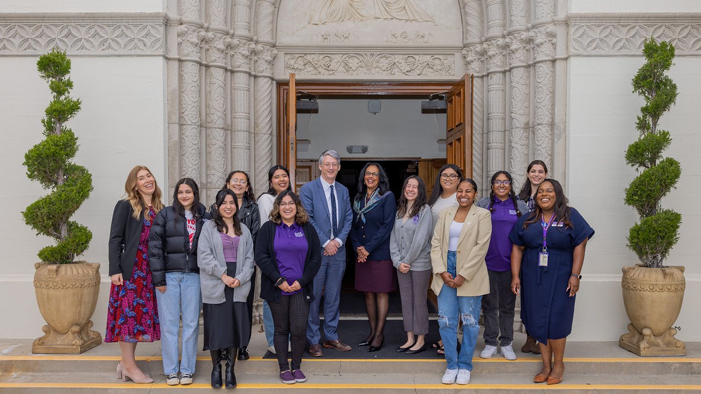 Students and Mount leadership with Under Secretary Kvaal (from left to right): Emerald Archer, PhD, Kaitlyn Zurawik, Graciela Escamilla, Briana Celis, Erika Coreas, Ashley Blancas (top), Under Secretary Kvaal, Vice President of Student Affairs Linda McMurdock, PhD, Thais Perez, Daisy Garcia Hernandez (top), Aliia Donald, Lesly Cortes, Hannah Awbrey (top) and Ashley Joseph, EdD.