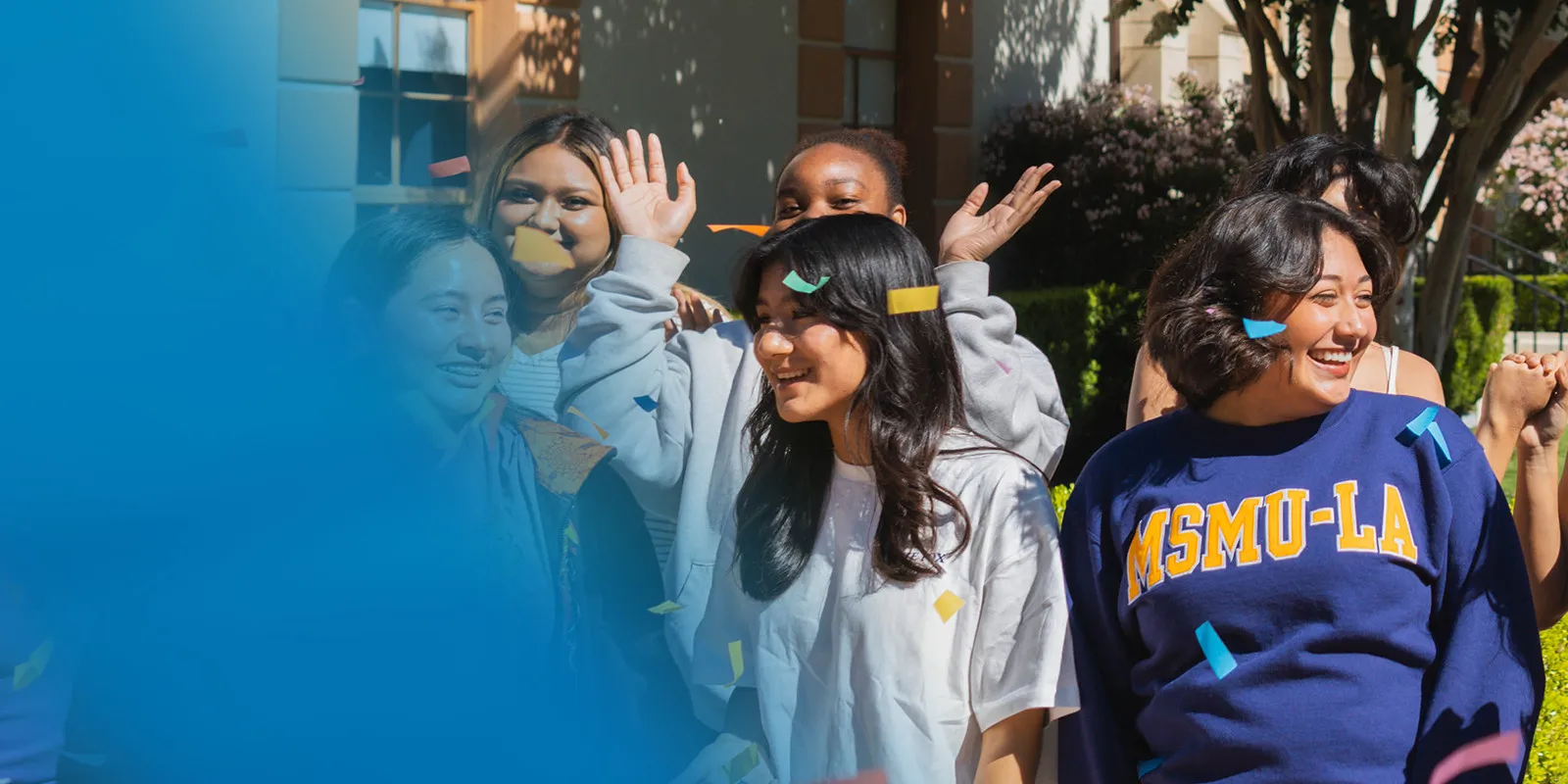 students celebrating on campus