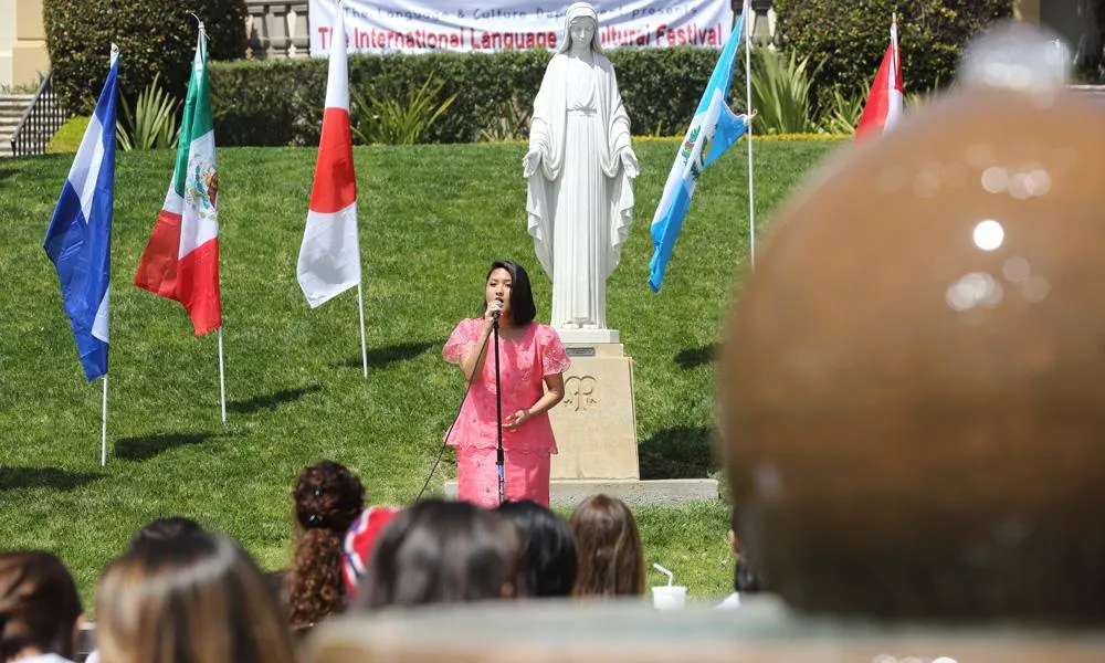 A student performs during Mount Saint Mary's 2018 International Language and Culture Festival.