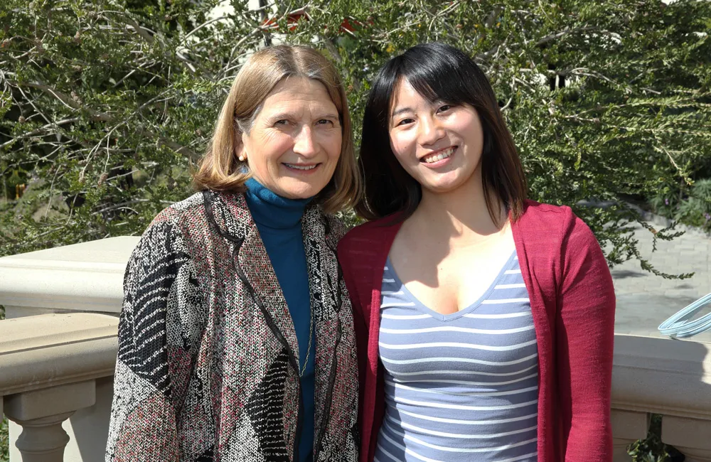 Sesera Katagi '20, right, shares a moment with Montserrat Reguant, PhD, chair of language and culture at the Mount.