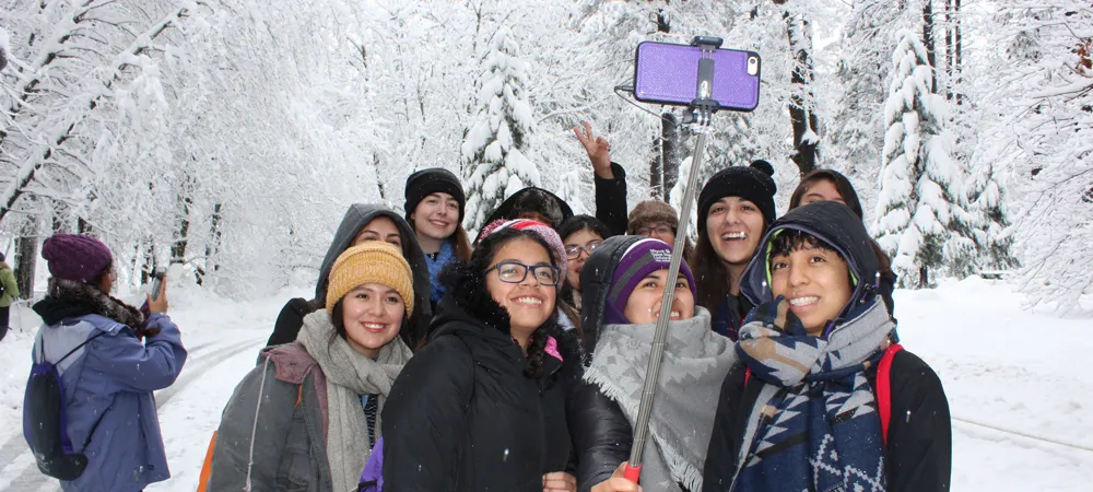 Students take a photo during a hike through the Yosemite Valley -- just one of many trips undertaken by Athenians this spring.