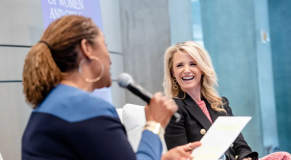 First Partner Jennifer Siebel Newsom spoke with State Senator Holly J. Mitchell about how to make California more gender equitable at the VIP Luncheon segment of The Report on the Status of Women and Girls in California event on March 28.