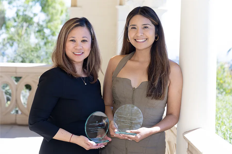This year's Outstanding Alumnae Awards recipients Larissa Africa ’99 (left) and Karla Ballesteros ’16 (right).