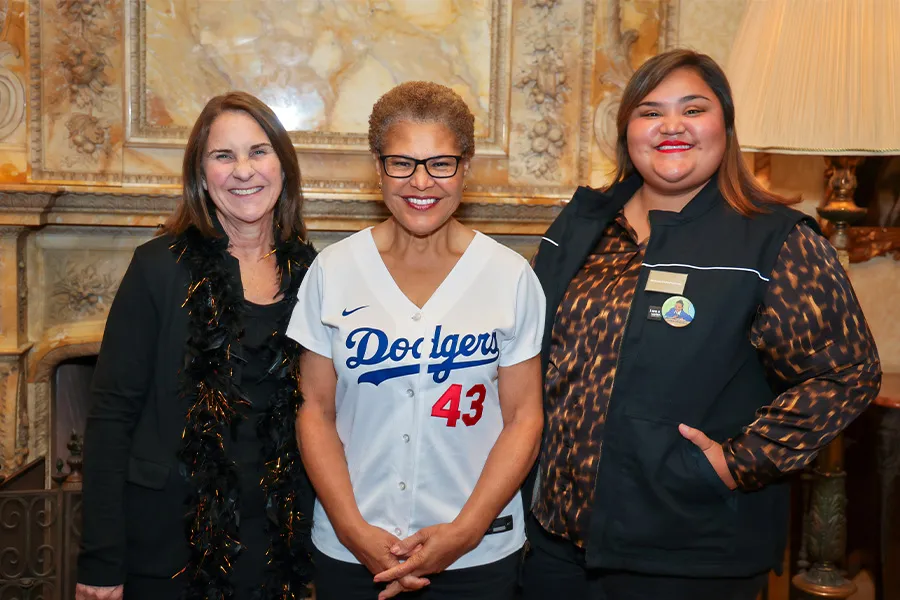 ������ý President Ann McElaney-Johnson, PhD, Mayor Karen Bass and District 1 Councilmember Eunisses Hernandez at the Doheny Mansion.