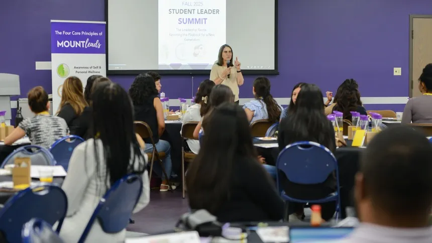 President Ann McElaney-Johnson, PhD, presenting at the Fall MOUNTleads Summit.