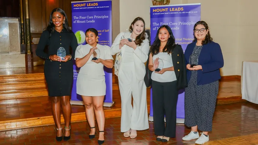 Left from right:  Exemplary Leader Award recipients Lady Jones, Tajelle Freeman, Alexis Fernandez, Stephanie Ahorro and Julia Cendejas.