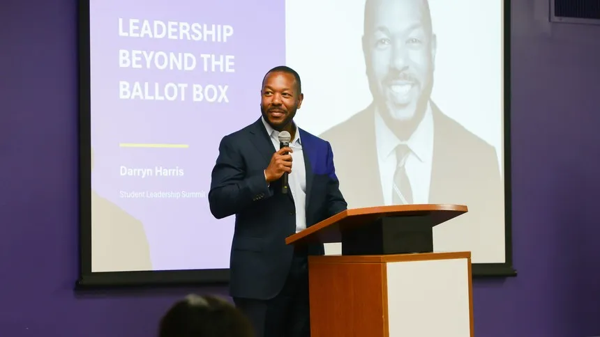 Darryn Harris, chief government affairs and community relations officer at St. John’s Community Health, delivers the keynote address.