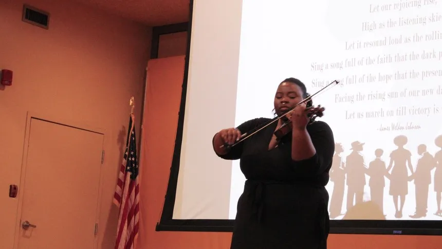 Music student Lalibela Faraba ‘26 performed “Lift Every Voice and Sing” on viola.
