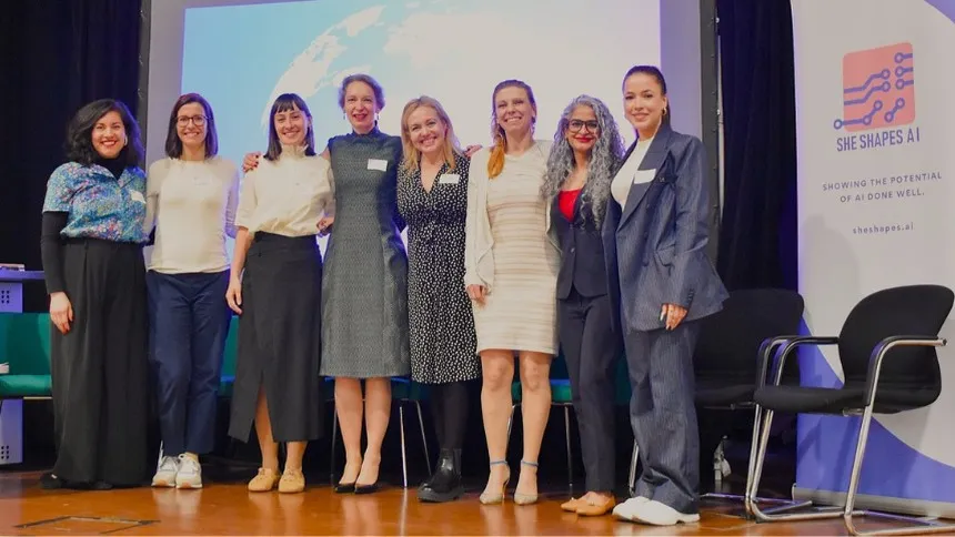 Rachel Gutierrez '09 (first from right) and her team at at She Shapes AI's annual Global Awards conference.