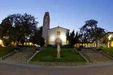 exterior shot of Mary Chapel at night on chalon campus