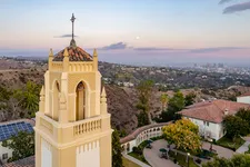An aerial shot of the bell tower at ������ý's Chalon Campus