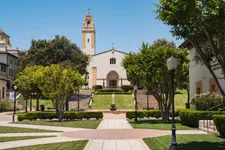 photo of the chalon campus square, with mary chapel in the background