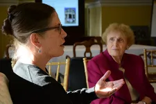 Professor Mary Trunk interviewing Sister Calista Roy
