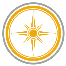 Simple art of a golden compass star surrounded by a golden ring