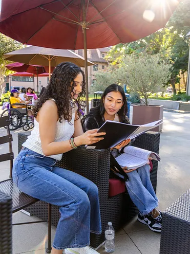 Two students studying outside