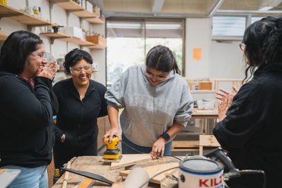 Students doing wood working