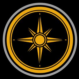 Simple art of a golden compass star surrounded by a golden ring