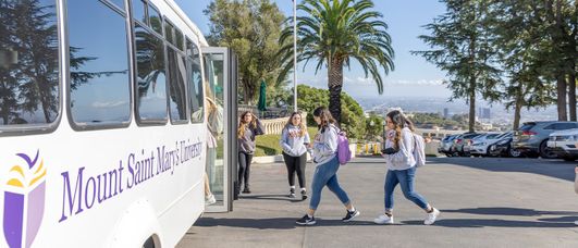 Students walking to take the shuttle at Chalon.