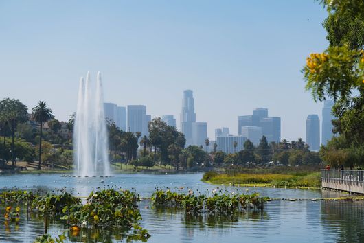 A shot of downtown LA from Echo Park