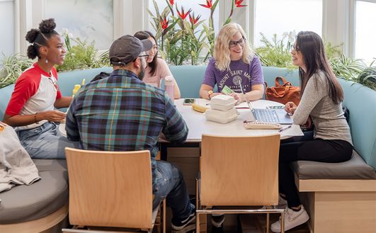 Students sitting down studying