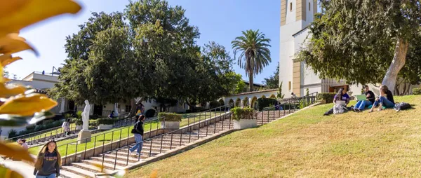 Students sitting in the grass on Chalon Campus