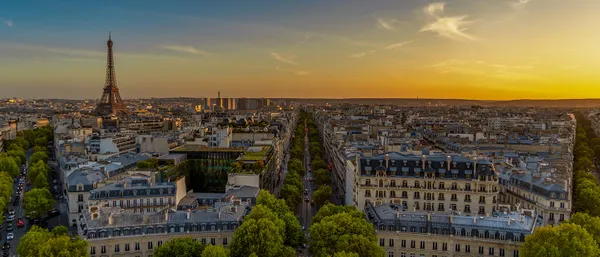 Aerial shot of Paris with Eiffel Tower in background