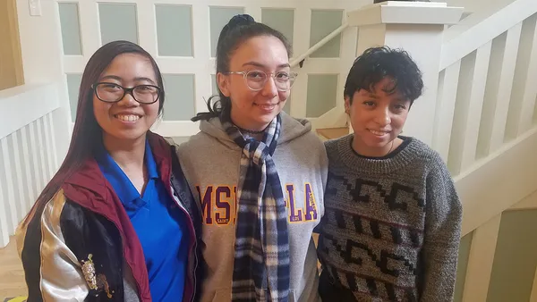 Mount students (from left) Rebecca Prompichai, Paola Castillo and Gabriella Quintanilla are all smiles after their panel discussion on Study Away in Japan.