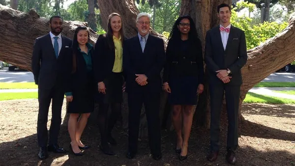 Ben Levinson '15 MBA (far right), with people from his entrepreneurship class. From left: Chris Bell, Hong Lee, Veronica Horta, professor Patrick Millsap and Leitta Mayers.