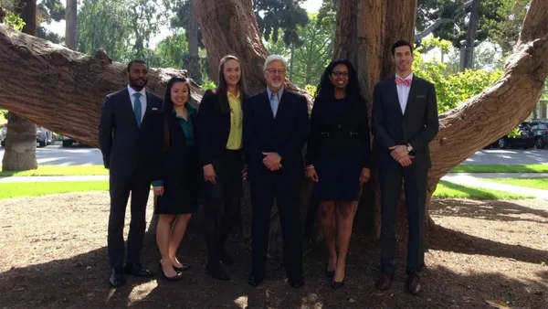 Ben Levinson '15 MBA (far right), with people from his entrepreneurship class. From left: Chris Bell, Hong Lee, Veronica Horta, professor Patrick Millsap and Leitta Mayers.