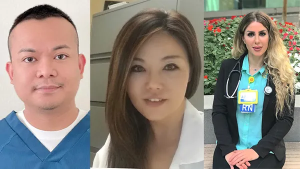 The top three winners of the nursing research poster symposium, left to right, are Jasper Sanchez, Kristi Min-Kim and Anni Nazaryan.