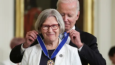 President Biden presents Sister Simone Campbell with the Presidential Medal of Freedom, the nation's highest civilian honor, on July 7, 2022 at the White House. (Photo: Alex Wong/Getty Images)