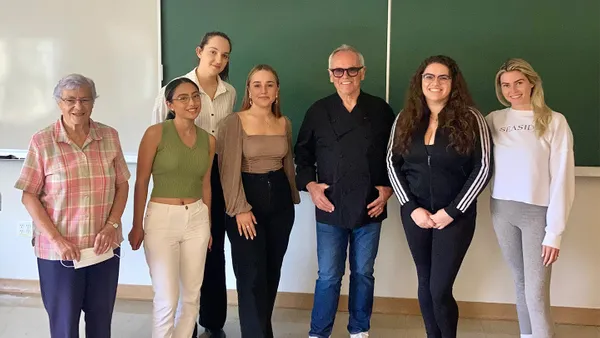 Chef Wolfgang Puck with Mount students and Sr. Joan O'Dwyer, CSJ (left) at the event.