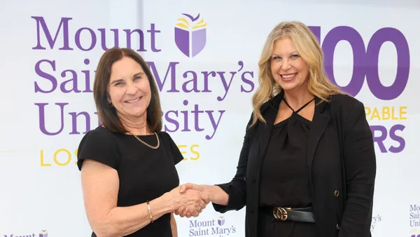 Mount Saint Mary's University President Ann McElaney-Johnson (right) and Marymount Education Foundation Executive Director Robyn Jones at partnership signing in February 2026.