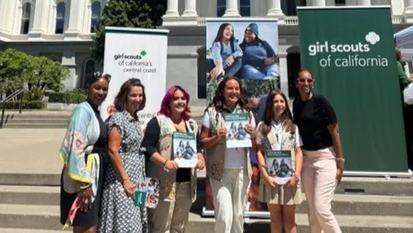 Krishauna Hines-Gaither, PhD (first from left), vice president for Strategic Initiatives and Partnerships, and Breann Branch, PhD (last from left), director of the Center for the Advancement of Women, attend the launch of the California 2026 State of the Girl Report at the California State Capitol in Sacramento on June 23.