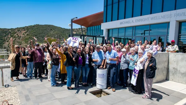Students, faculty, staff, alumnae, CSJs and friends gather outside the Michael A. Enright Wellness Pavilion at the Chalon Campus on April 29, 2026, for Mount Saint Mary’s University’s 100th Anniversary Time Capsule Ceremony, marking a milestone moment as the capsule was placed for future generations.